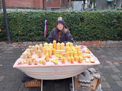 Wochenmarkt-Stand der Händlerin Bine Schulte